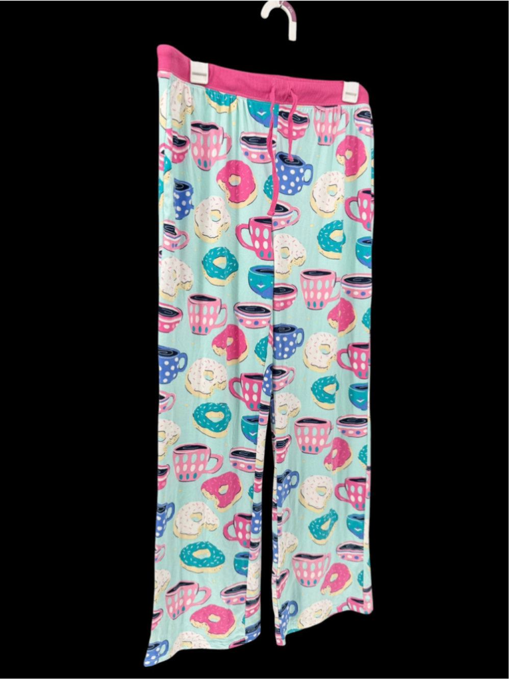 Women's Munki Munki Pajama Pants XL Light Blue Pink Donut Coffee Print